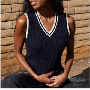 Brandy Melville Black Knit Top with White Trim